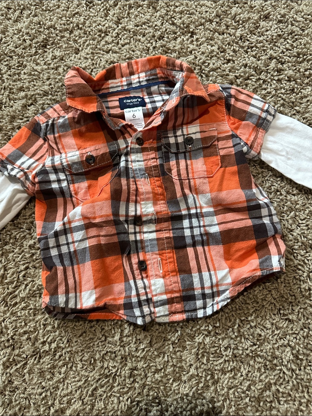 Carter's Orange, White & Brown Plaid Layered-Look Button Shirt